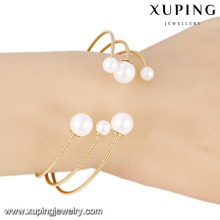 51548-Xuping Fábrica de Preços Por Atacado de Liga de Jóias de Pérolas Banhado A Ouro Cuff Bangle